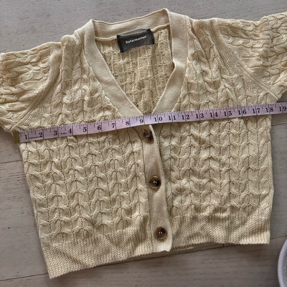 Reformation Cardigan Sweater Womens butter Yellow Annabell Cropped Knit Linen XS - Picture 11 of 11